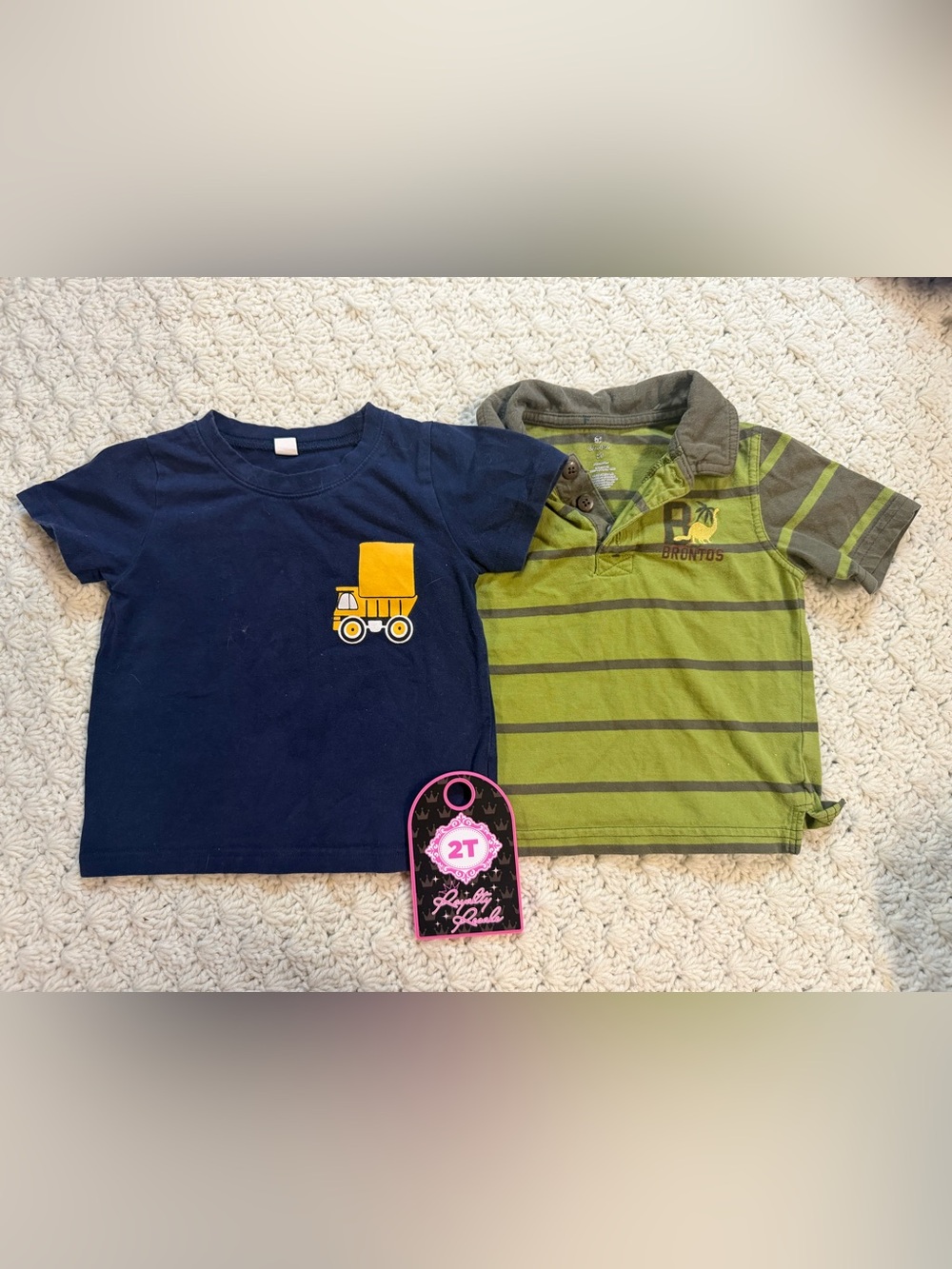 Old Navy Navy Blue Truck Graphic Tee & Olive Green Stripe Polo Set